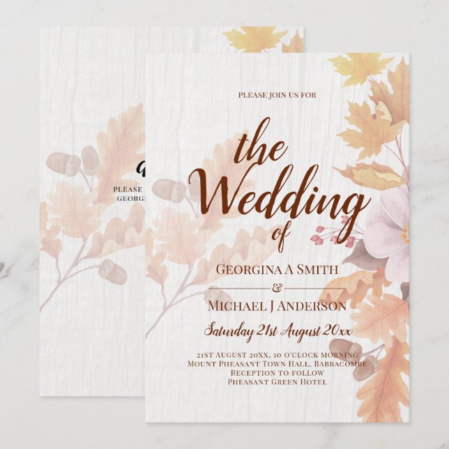 LeahG Terracotta Fall Leaves Wedding Invite (Front/Back)