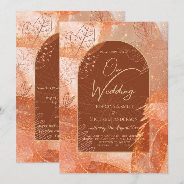 LeahG Terracotta Gold Autumn FALL Wedding Invite (Front/Back)