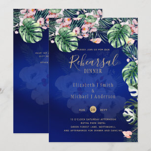 LeahG Tropical Blue Green Pink Floral Wedding Invitation