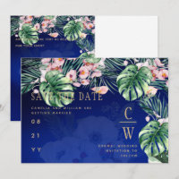 LeahG Tropical Blue Green Pink Floral Wedding
