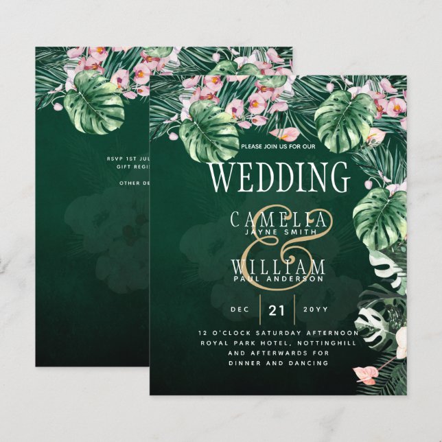 LeahG Tropical Green Pink Botanical Wedding (Front/Back)