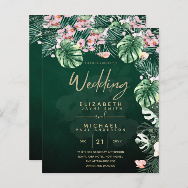 LeahG Tropical Green Pink Floral Leaf Wedding (Front/Back)