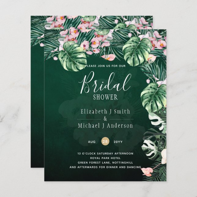 LeahG Tropical Green Pink Floral Leaf Wedding (Front/Back)