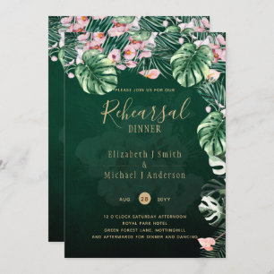 LeahG Tropical Green Pink Floral Leaf Wedding Invitation
