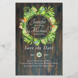 LeahG Tropical Leaves Beach Wedding Save the Date