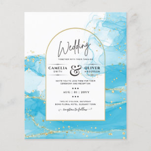 LeahG Turquoise Gold Aqua Blue Wedding INVITE