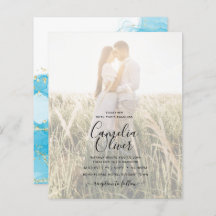 LeahG Turquoise Gold Aqua Blue Wedding INVITE