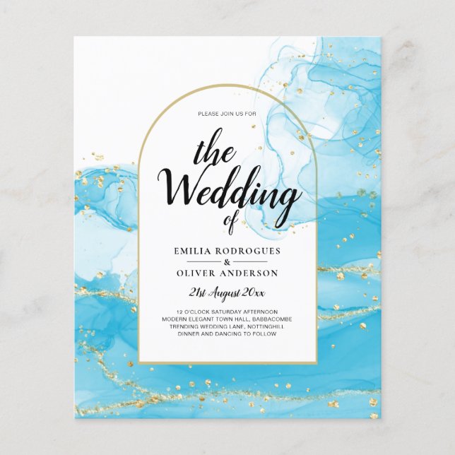 LeahG Turquoise Gold Aqua Blue Wedding INVITE Flyer (Front)
