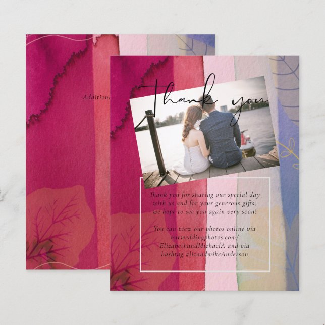 LeahG Watercolor Purple Blue Wedding Thank You (Front/Back)