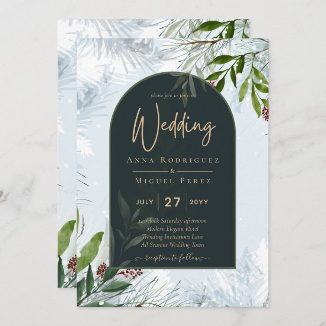 LeahG Winter Wedding Aqua Blue Green INVITE (Front/Back)