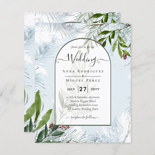 LeahG Winter Wedding Aqua Blue Green INVITE (Front/Back)