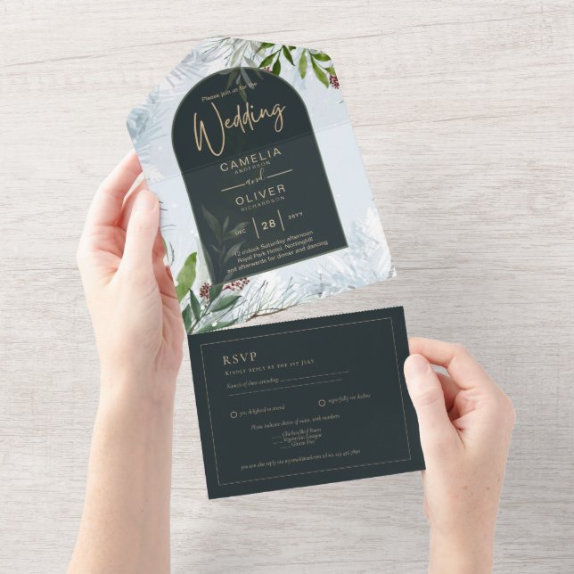 LeahG Winter Wedding Aqua Blue Green INVITE (Tearaway)