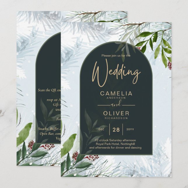 LeahG Winter Wedding Aqua Blue Green INVITE (Front/Back)
