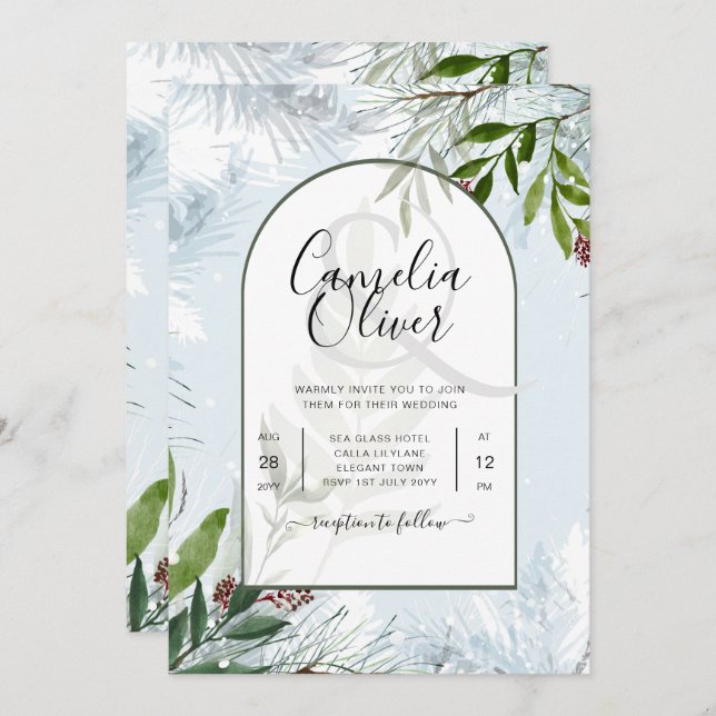 LeahG Winter Wedding Aqua Blue Green INVITE (Front/Back)