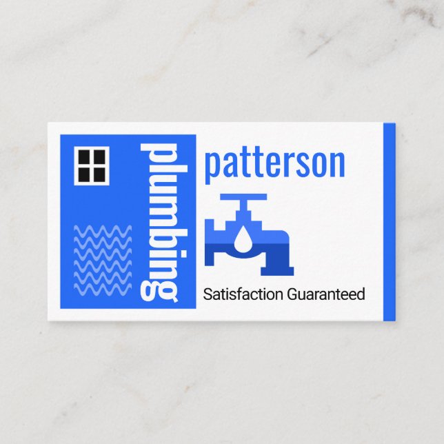 Leaking Faucet Blue Home Building Plumber Business Card (Front)