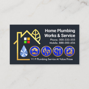 Leaking Home Gold Plumbing Icons Business Card