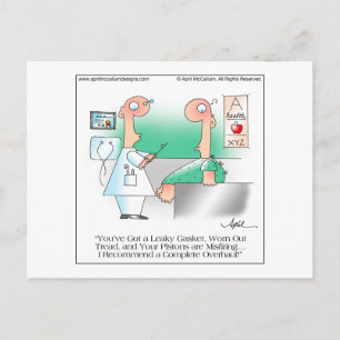 LEAKY GASKET Cartoon Postcard by April McCallum