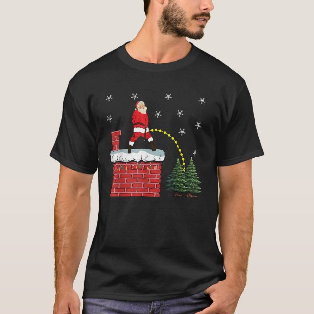 Leaky Roof Light Graphics Santa Claus Naughty Sant T-Shirt (Front)