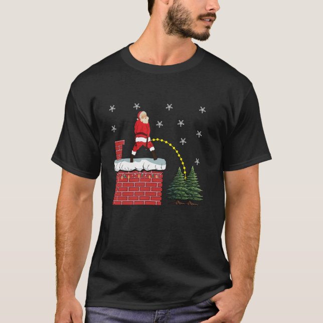 Leaky Roof Light Graphics Santa Claus Naughty Sant T-Shirt (Front)