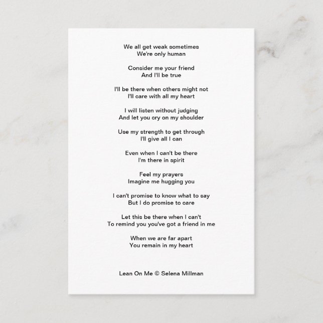 "Lean On Me" Poem Enclosure Card (Front)
