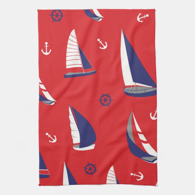 Lean Sailboat Pattern Tea Towel (Vertical)