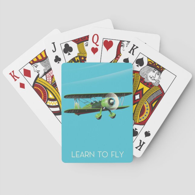Lean To Fly vintage plane poster Playing Cards (Back)