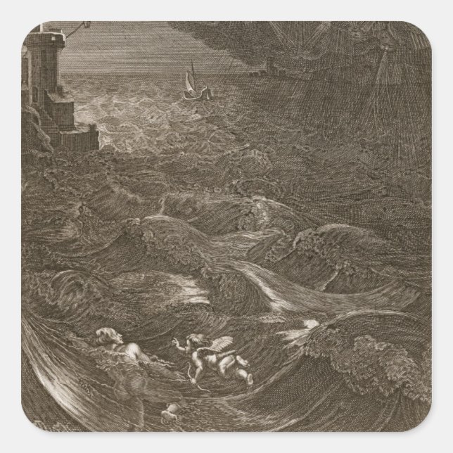 Leander Swims Over the Hellespont to Meet his Mist Square Sticker (Front)