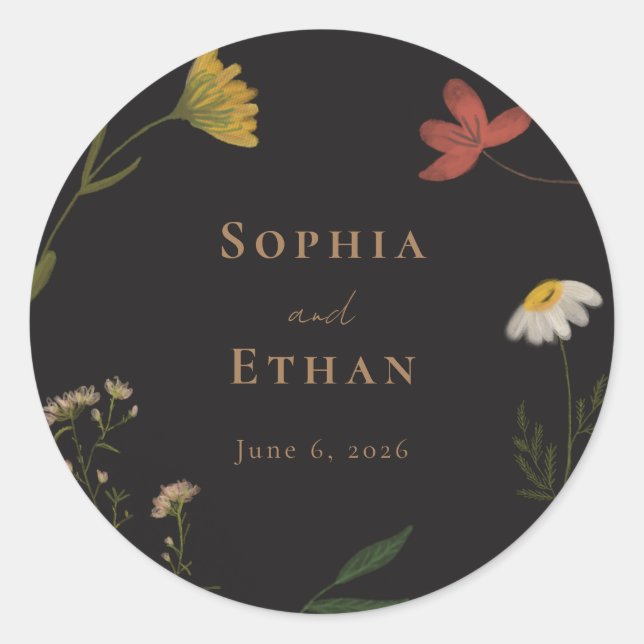Leander Wildflower Wedding Classic Round Sticker (Front)