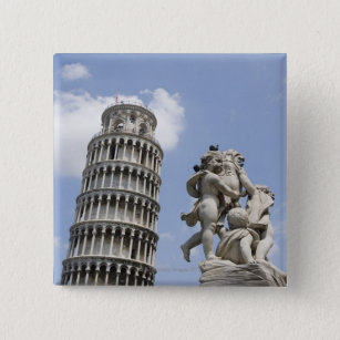 Leaning Tower of Pisa and Statue, Italy 15 Cm Square Badge