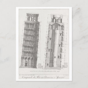 Leaning Tower of Pisa Architectural Diagram Postcard