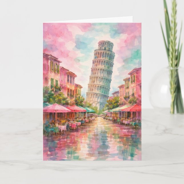 Leaning Tower of Pisa Greeting Card, Romantic Card (Front)