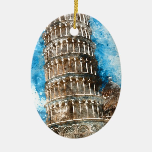 Leaning Tower of Pisa in Italy Ceramic Tree Decoration (Front)