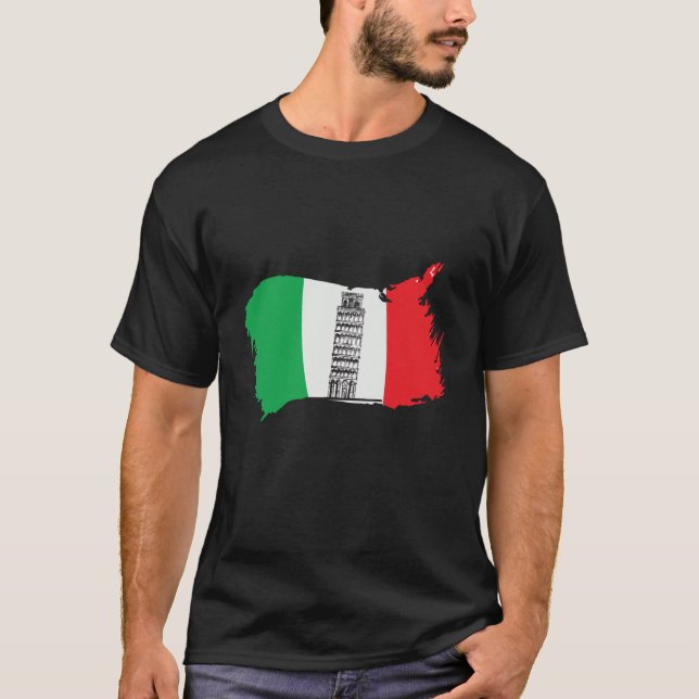 Leaning Tower of Pisa in Tuscany with Italy Flag T-Shirt (Front)