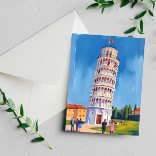 Leaning Tower of Pisa Italy Painting Card