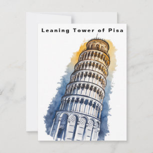 Leaning Tower of Pisa Italy Travel Watercolor Postcard