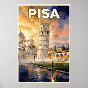 Leaning Tower of Pisa Italy Vintage Travel Poster
