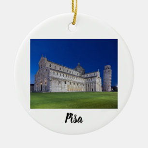 Leaning Tower Of Pisa Night Panorama Italy Gift Lu Ceramic Tree Decoration