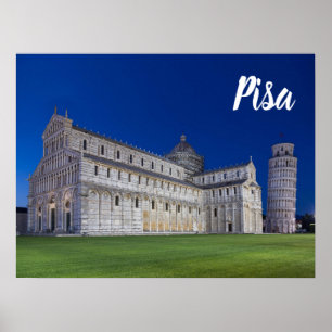 Leaning Tower Of Pisa Night Panorama Italy Gift Lu Poster