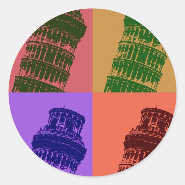 Leaning Tower of Pisa Pop Art Classic Round Sticker (Front)