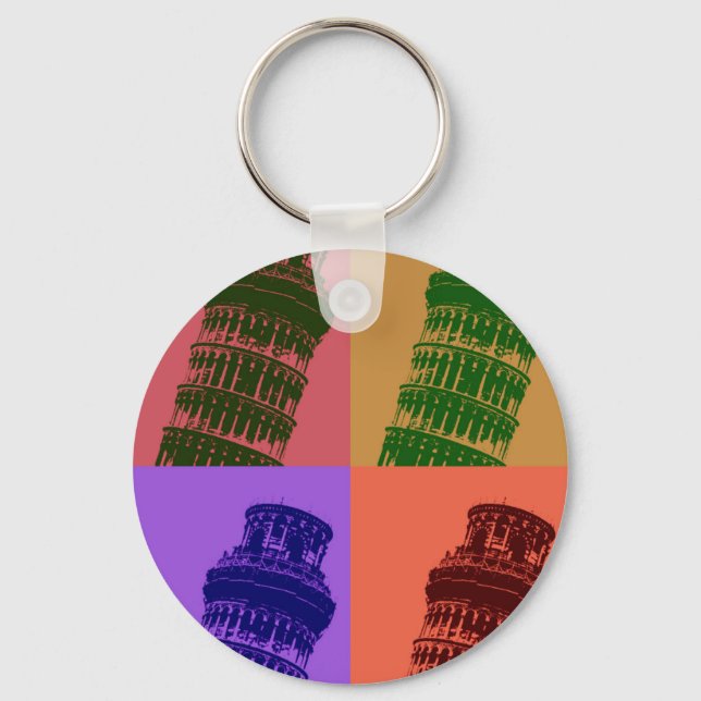 Leaning Tower of Pisa Pop Art Key Ring (Front)