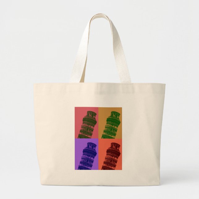 Leaning Tower of Pisa Pop Art Large Tote Bag (Front)