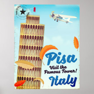 Leaning Tower of Pisa Vintage vacation print. Poster