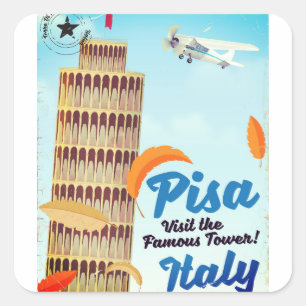 Leaning Tower of Pisa Vintage vacation print. Square Sticker