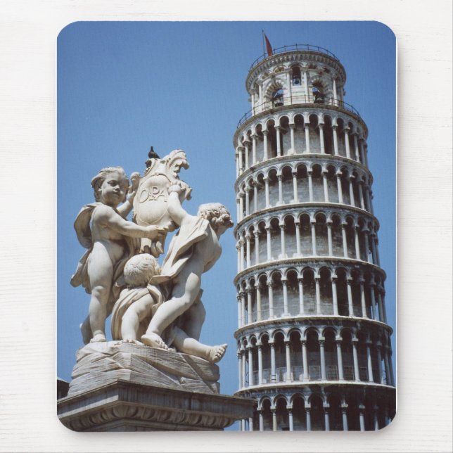 Leaning Tower of Pisa with Cherub Statue Mouse Mat (Front)