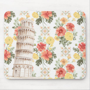 Leaning Tower Yellow Orange Flowers Mouse Mat