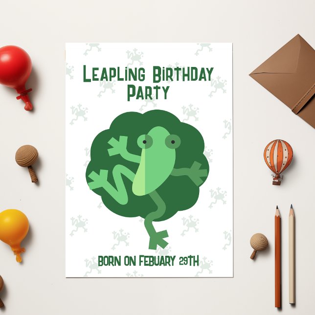 Leap Birthday 29th Febuary Leaper Modern Frog Invitation (Creator Uploaded)
