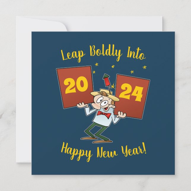 Leap Boldly Into 2024 New Year Celebration Cartoon Card (Front)