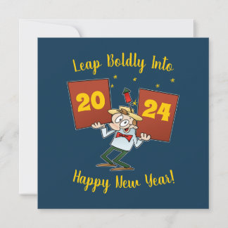 Leap Boldly Into 2024 New Year Celebration Cartoon Card