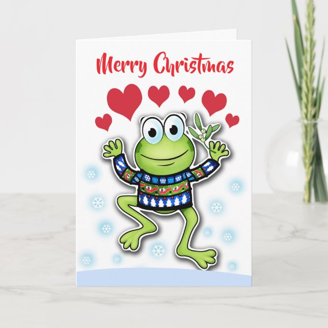 Leap frog hearts custom Christmas card (Front)