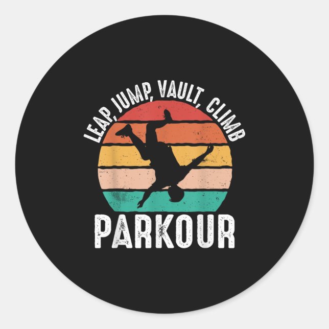 Leap Jump Vault Climb Parkour - Retro Traceur Runn Classic Round Sticker (Front)